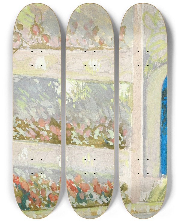 Triptych art skateboard deck of Sergey Chekhonin Theatre Set Design_1 by Sergey Chekhonin (1878-1936)