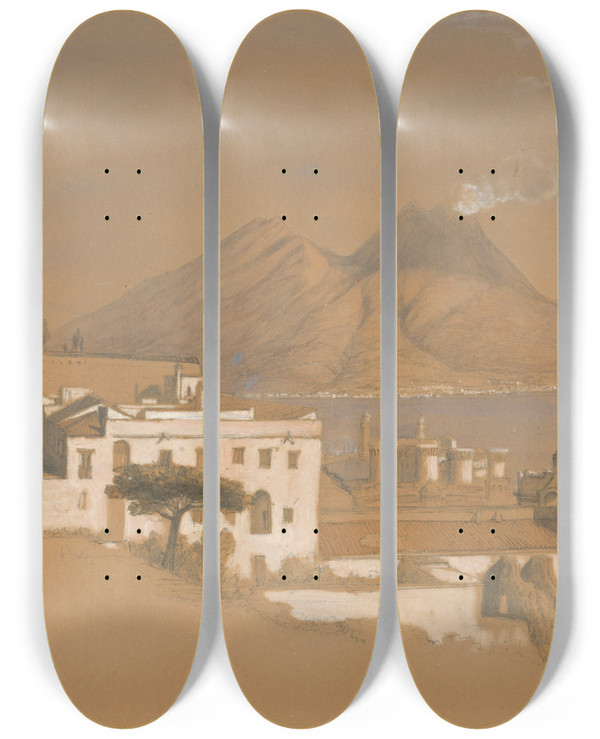 Triptych art skateboard deck of Clarkson Stanfield Vesuvius In Eruption by Clarkson Stanfield (1793-1867)
