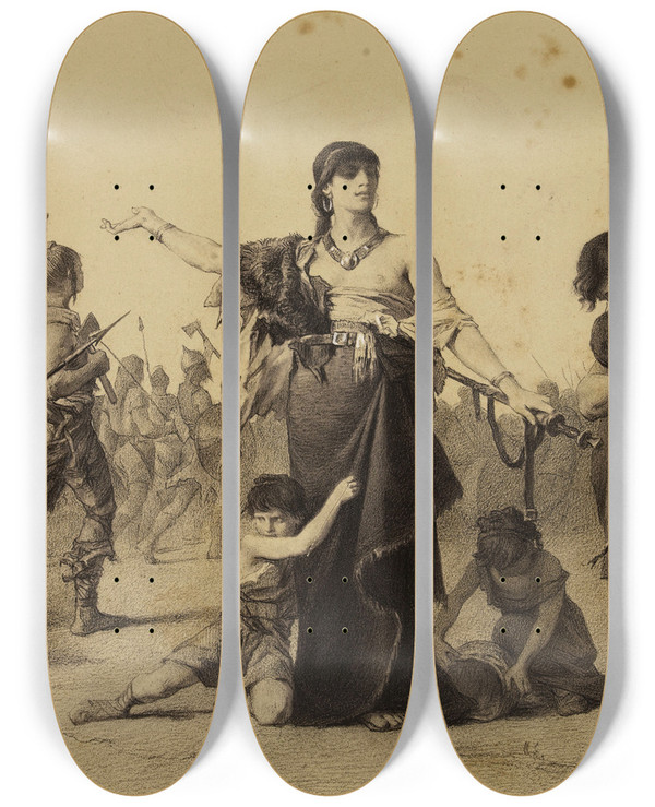 Triptych art skateboard deck of Louis Bouteli La Patrie Daprs Moreau De Tours by Louis Boutelie (1843-1914)