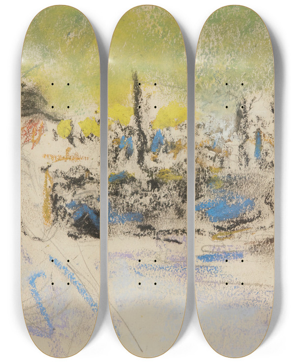 Triptych art skateboard deck of Max Liebermann Am Tisch At The Table by Max Liebermann (1847-1935)