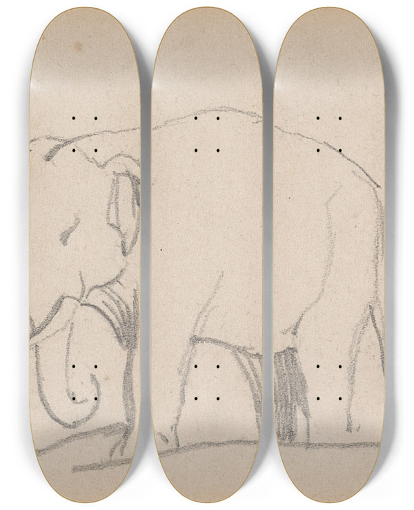 Triptych art skateboard deck of Daniel Maclise An Elephant Facing Left by Daniel Maclise (1806-1870)