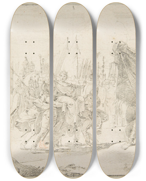 Triptych art skateboard deck of Giovanni Battista Tiepolo General Carried In Triumph by Giovanni Battista Tiepolo (1696-1770)