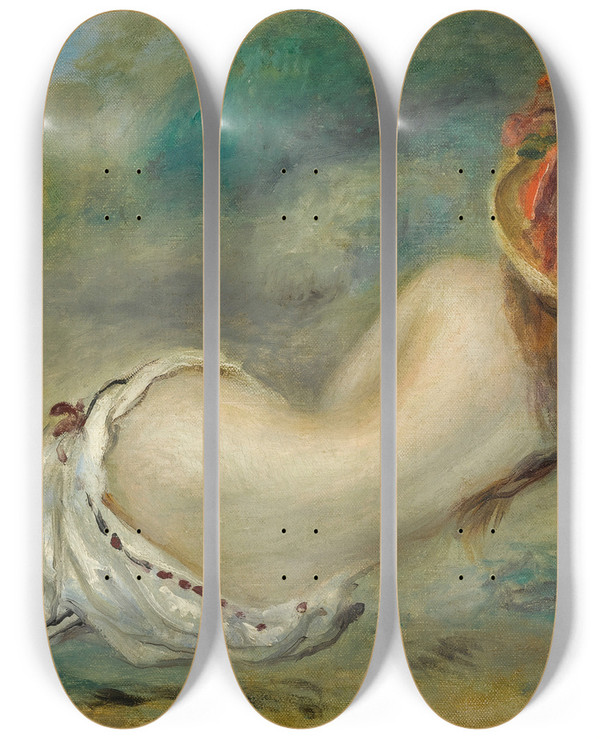 Triptych art skateboard deck of Pierreauguste Renoir Baigneuse Allonge De Dos Avec Un Chapeau De Paille Or Femme Couche Sur Lherbe by Pierre-Auguste Renoir (1841-1919)