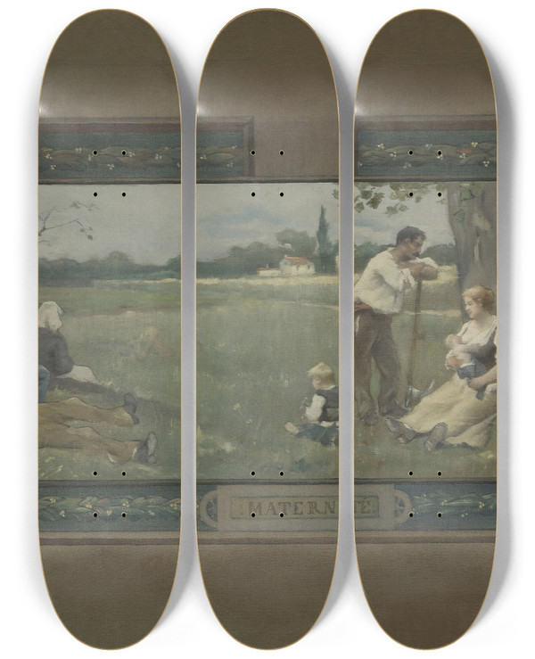 Triptych art skateboard deck of Henri Adrien Tanoux Maternit by Henri Adrien Tanoux (1865-1923)