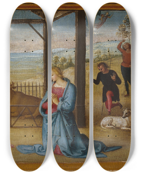 Triptych art skateboard deck of Pietro Perugino The Nativity by Pietro Perugino (1450-1523)