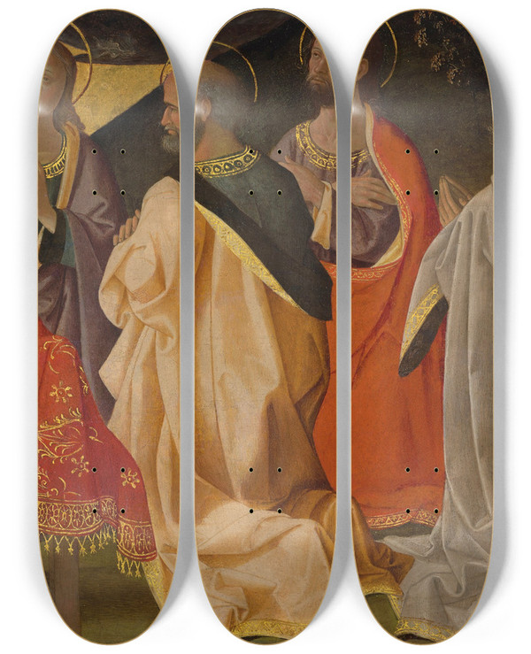 Triptych art skateboard deck of Antoniazzo Romano The Dormition Of The Virgin by Antoniazzo Romano (1430-1510)