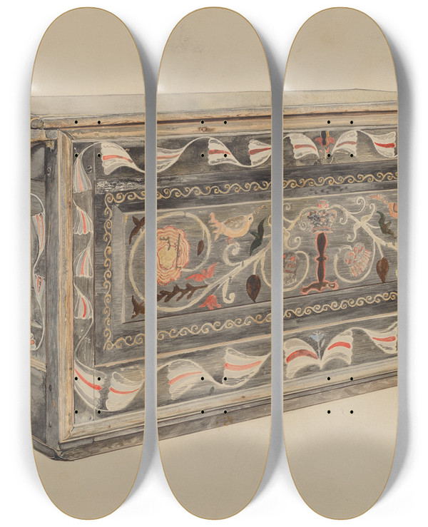 Triptych art skateboard deck of Edward F Engel Painted Guilford Chest_1 by Edward F Engel
