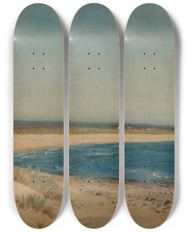 Triptych art skateboard deck of Amaldus Nielsen Jrlandskap by Amaldus Nielsen (1838-1932)