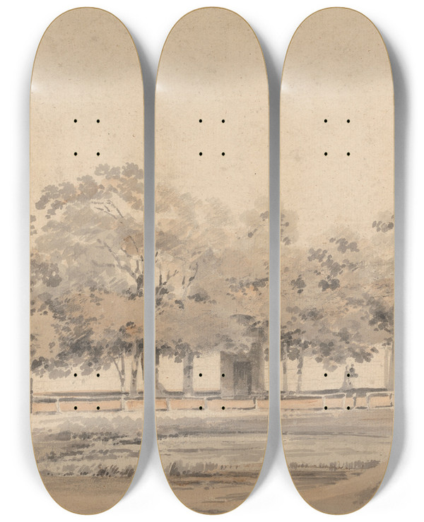 Triptych art skateboard deck of Thomas Girtin Trees In Hyde Park London by Thomas Girtin (1775-1802)