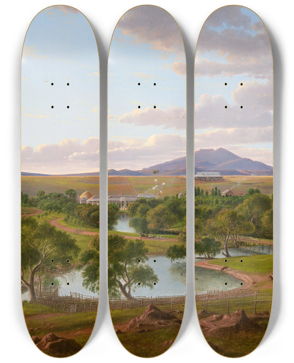 Triptych art skateboard deck of Eugne Von Gurard Yallaypoora by Eugene Von Guerard (1811-1901)