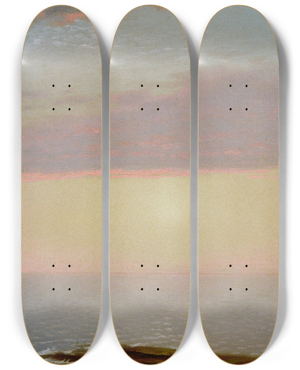 Triptych art skateboard deck of John Frederick Kensett Sunset by John Frederick Kensett (1816-1872)