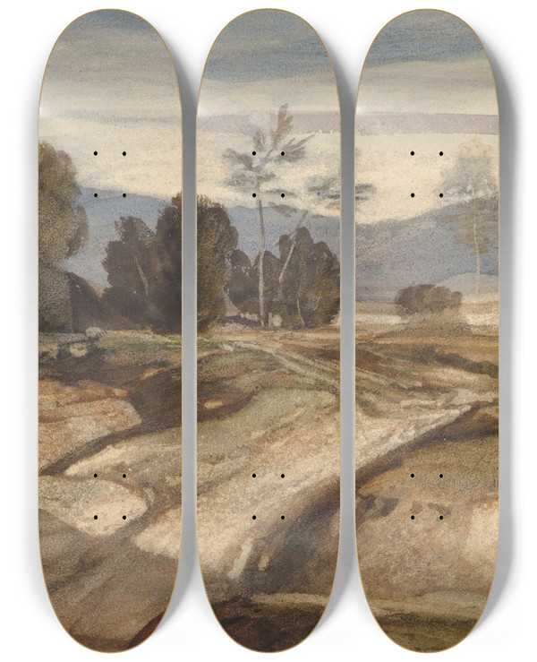 Triptych art skateboard deck of Alexandregabriel Decamps Landscape_2 by Alexandre-Gabriel Decamps (1803-1860)
