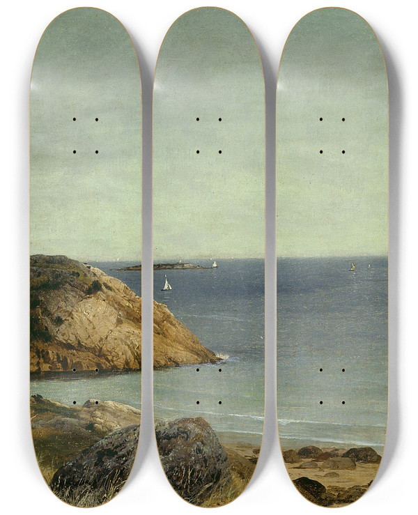 Triptych art skateboard deck of John Frederick Kensett Rocky Coast by John Frederick Kensett (1816-1872)