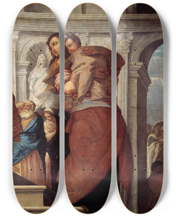 Triptych art skateboard deck of Franz Cleyn The Presentation Of Christ In The Temple And The Baptism Of Christ by Franz Cleyn (1582-1658)
