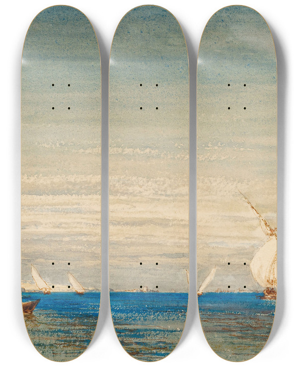 Triptych art skateboard deck of Flix Ziem Pcheurs by Felix Ziem (1821-1911)