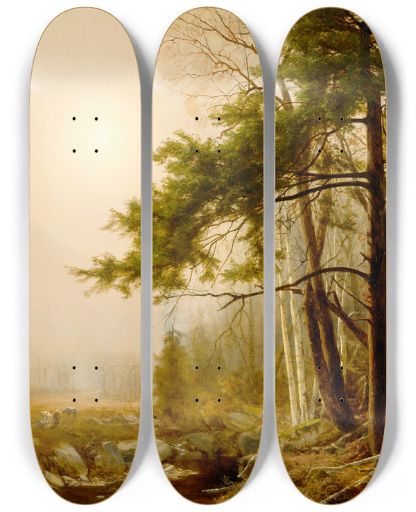 Triptych art skateboard deck of Jervis Mcentee Indian Summer by Jervis Mcentee (1828-1891)