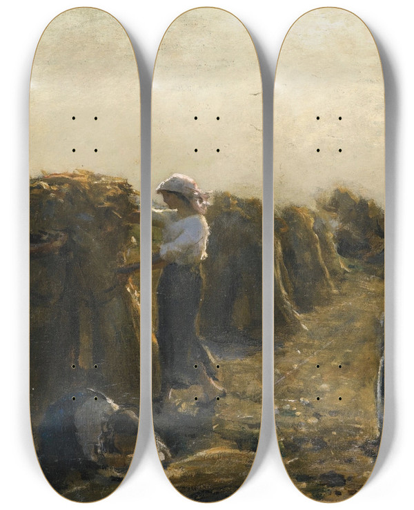 Triptych art skateboard deck of Jules Breton La Rcolte by Jules Breton (1827-1906)
