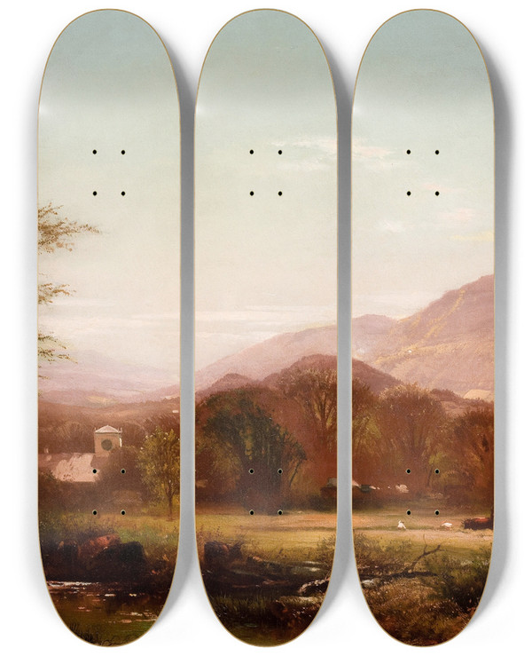 Triptych art skateboard deck of Arthur Parton Berkshire Landscape_2 by Arthur Parton (1842-1914)