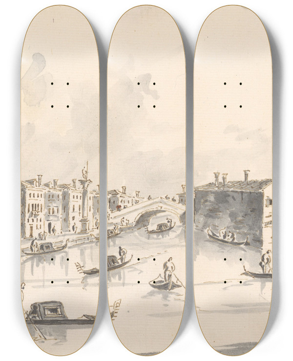 Triptych art skateboard deck of Giacomo Guardi View Of Murano by Giacomo Guardi (1764-1835)
