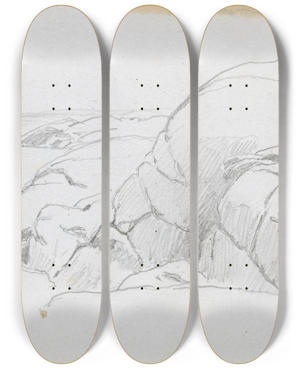 Triptych art skateboard deck of Hans Gude Svaberg_2 by Hans Gude (1825-1903)