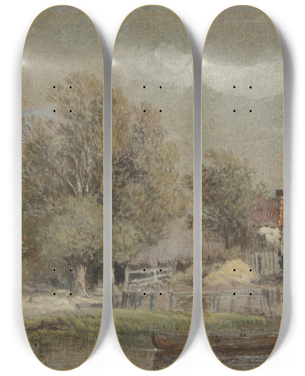 Triptych art skateboard deck of Patrick Nasmyth Battersea Fields by Patrick Nasmyth (1787-1831)
