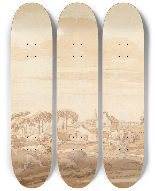Triptych art skateboard deck of Richard Cooper The Elder Italian Landscape by Richard Cooper The Elder (1701-1764)