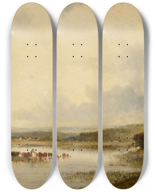 Triptych art skateboard deck of Lonvictor Dupr Environs De Lisleadam by Leon Victor Dupre (1816-1879)