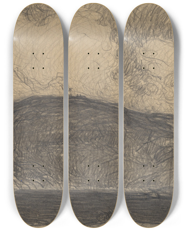 Triptych art skateboard deck of Karl Nordstrm Sketch For Midsummer Bonfires In Stormy Weather by Karl Nordstrom (1855-1923)