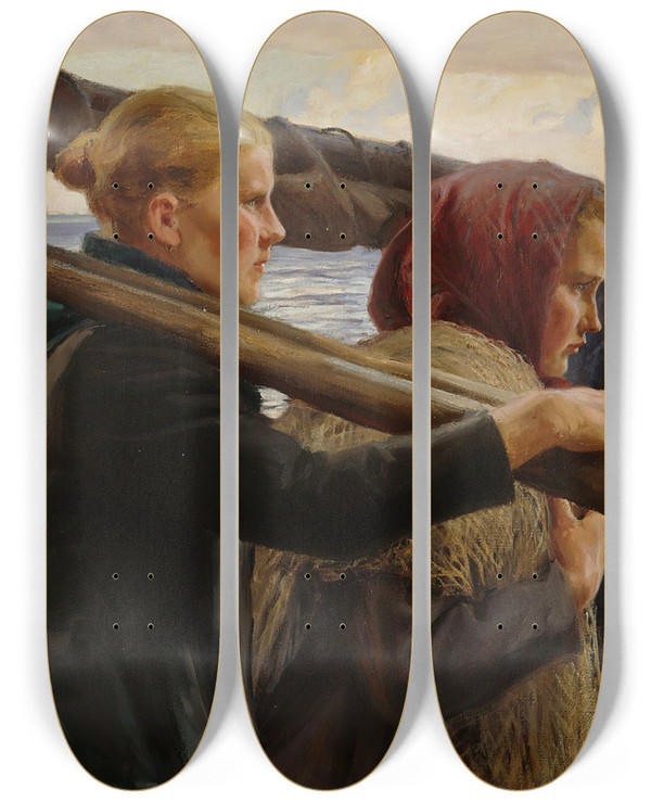 Triptych art skateboard deck of Albert Edelfelt In The Outer Archipelago by Albert Edelfelt (1854-1905)