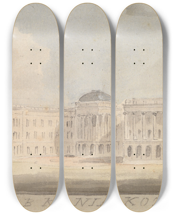 Triptych art skateboard deck of Samuel Davis New Government House At Calcutta by Samuel Davis (1757-1819)
