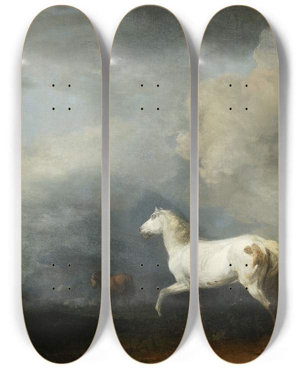 Triptych art skateboard deck of Francesco Giuseppe Casanova Band Of Horses by Francesco Giuseppe Casanova (1727-1803)