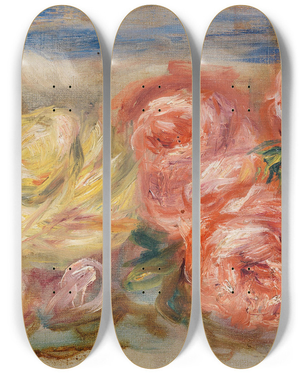 Triptych art skateboard deck of Pierreauguste Renoir Rosen by Pierre-Auguste Renoir (1841-1919)