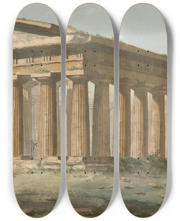 Triptych art skateboard deck of Willey Reveley Paestum by Willey Reveley (1760-1799)