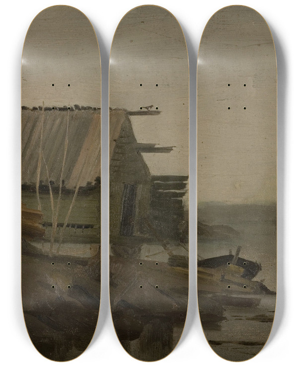 Triptych art skateboard deck of Amaldus Nielsen Sjbod Lindesnes by Amaldus Nielsen (1838-1932)