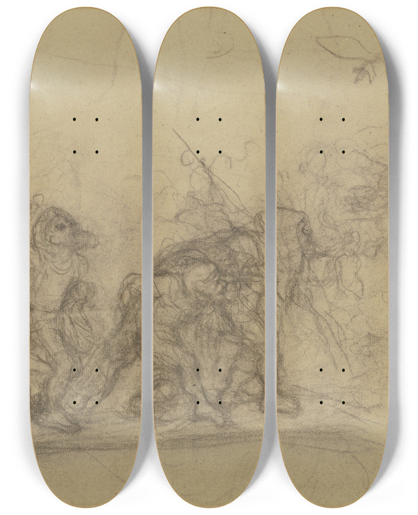 Triptych art skateboard deck of Victor Mller Schneewittchen Und Die Sieben Zwerge by Victor Muller (1829-1871)