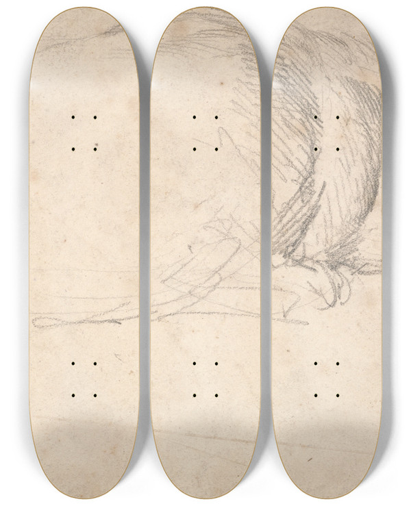 Triptych art skateboard deck of James Ward A Hog Sleeping by James Ward (1769-1859)