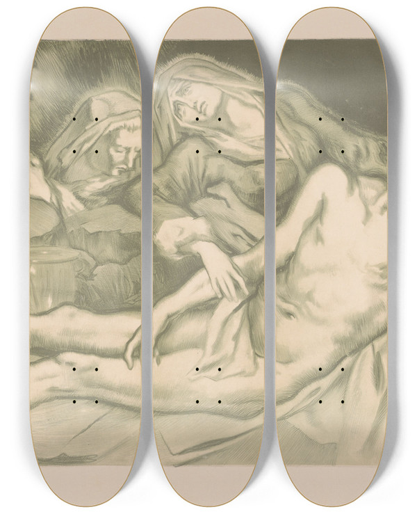 Triptych art skateboard deck of Huib Luns Bewening Van Christus by Huib Luns (1881-1942)
