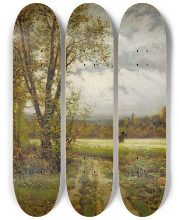 Triptych art skateboard deck of Joaquim Vayreda The Scarecrow by Joaquim Vayreda (1843-1894)