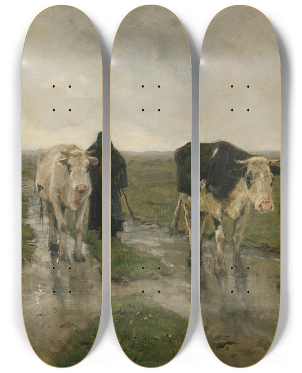 Triptych art skateboard deck of Anton Mauve Changing Pasture by Anton Mauve (1838-1888)
