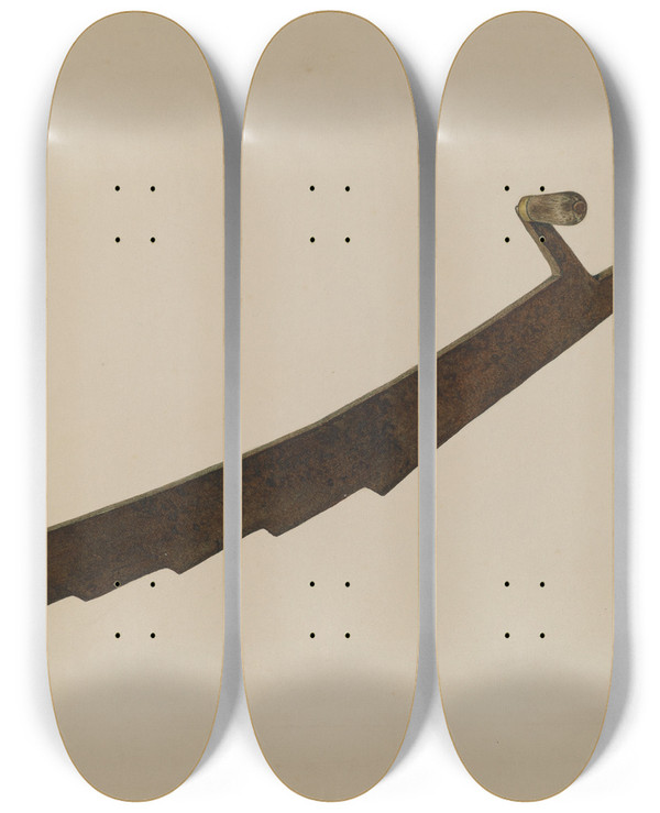 Triptych art skateboard deck of Harold Ballerd Knife by Harold Ballerd