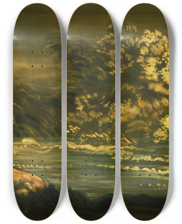Triptych art skateboard deck of Arthur Bowen Davies The Flood by Arthur Bowen Davies (1862-1928)