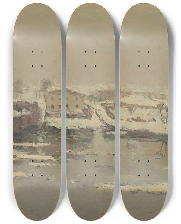 Triptych art skateboard deck of Albert Lebourg Lhiver Pont Du Chteau by Albert Lebourg (1849-1928)