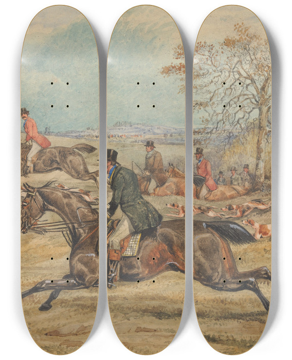 Triptych art skateboard deck of Henry Thomas Alken Getting Away Lets Take The Lead by Henry Thomas Alken (1785-1851)