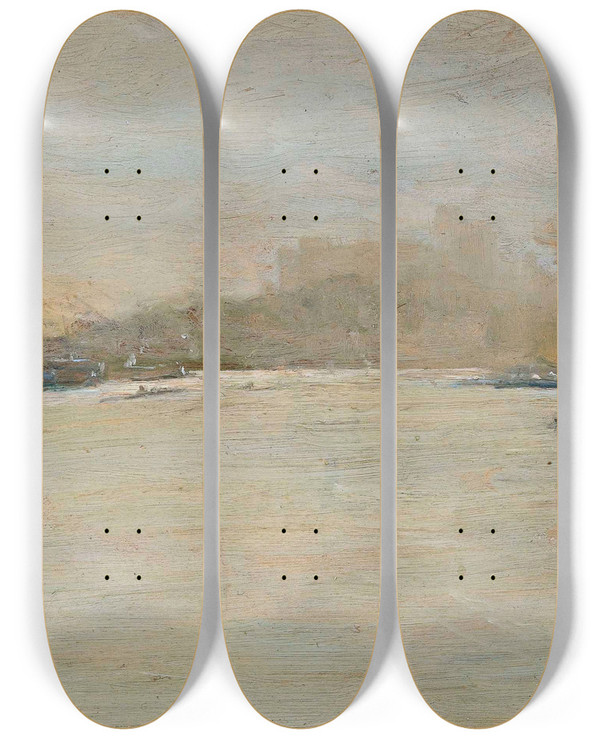 Triptych art skateboard deck of Giuseppede Nittis Le Regate Sulla Senna by Giuseppe De Nittis (1846-1884)