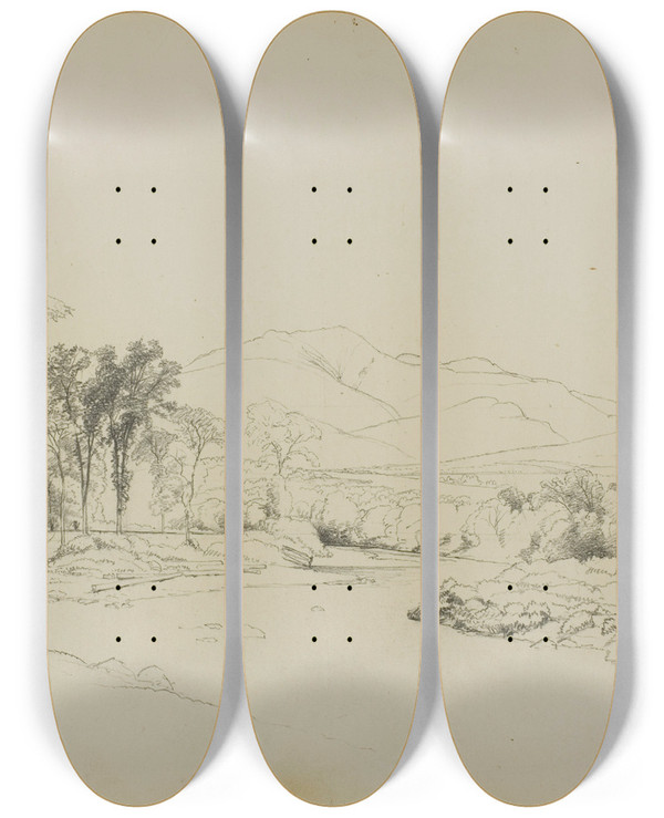 Triptych art skateboard deck of David Johnson July Mount Lafayette Nh by David Johnson (1827-1908)