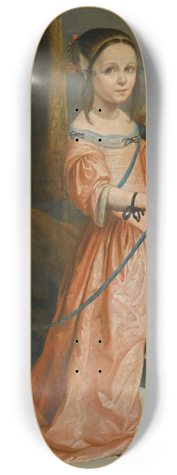 Dutch School - Portrait Of A Girl, Full Length, In A Pink Dress With A Bow And Hound 8.25 inch art skate deck
