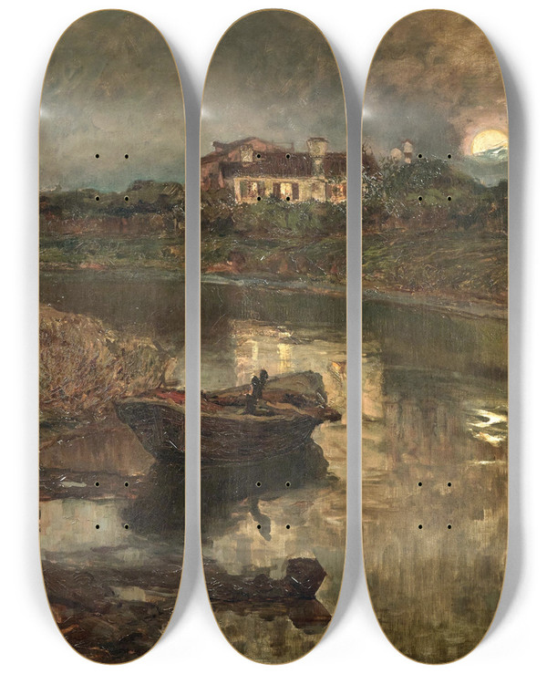 Triptych art skateboard deck of Pietro Fragiacomo Pace by Pietro Fragiacomo (1856-1922)