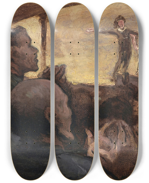 Triptych art skateboard deck of Honor Daumier Le Drame by Honore Daumier (1808-1879)