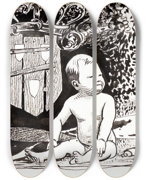 Triptych art skateboard deck of Albert Engstrm To The Artists by Albert Engstrom (1869-1940)