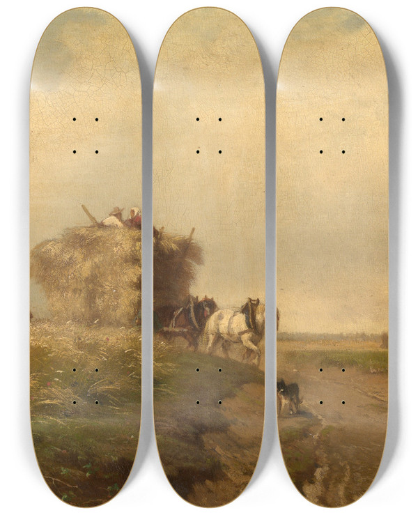 Triptych art skateboard deck of Edmond De Schampheleer Harvest by Edmond De Schampheleer (1824-1899)